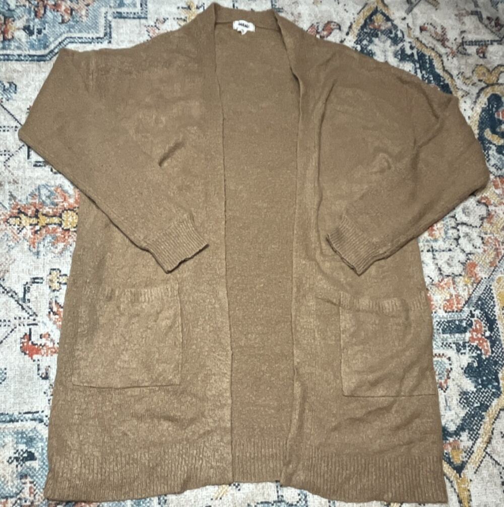 GARAGE Cozycore Open Front Long Duster Cardigan Sweater Camel Brown Small